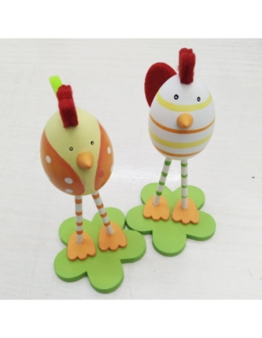 GALLINITAS HUEVO MADERA CON CRESTA Y COLA...