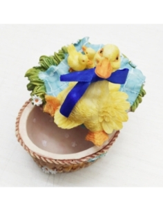 JOYERO CESTA CON PATO LAZO AZUL CERAMICA RESINA P/1U.