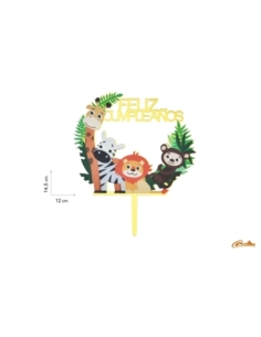 TOPPER FELIZ CUMPLEAÑOS ANIMALES SELVA