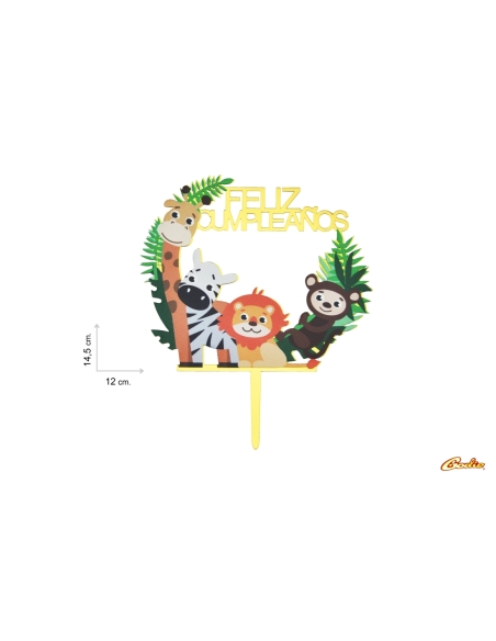 TOPPER FELIZ CUMPLEAÑOS ANIMALES SELVA