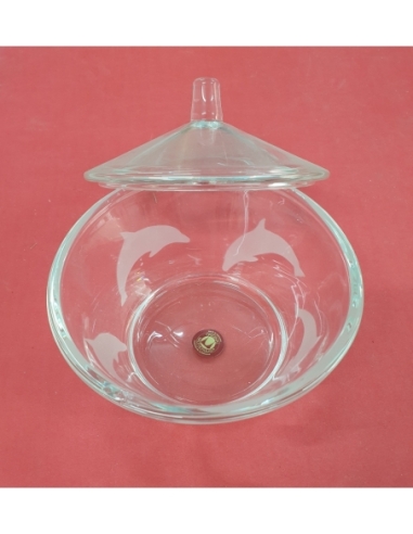 BOMBONERA CRISTAL 15cm CON DELFIN GRABADO