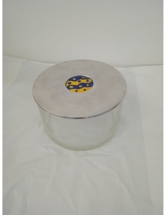 BOMBONERA CRISTAL TAPA ACERO AZUL/AMARILLO