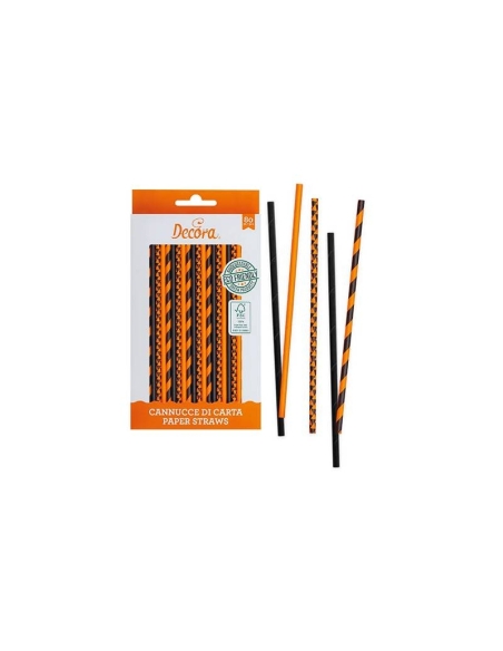 CAÑA DE PAPEL HALLOWEEN (TRIANGULO, NARANJA Y NEGRA) 80U DECORA