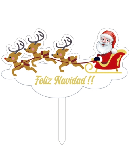 TOPPER FELIZ NAVIDAD PAPA NOEL Y RENOS