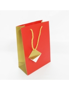 BOLSA PAPEL 190 GR ROJA CON FUELLE ORO 26x9x34CM PACK 12UND.