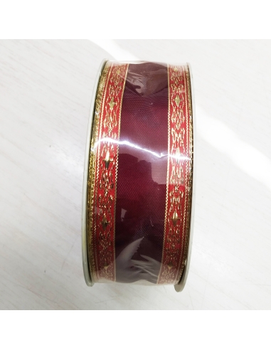 CINTA TELA BURDEOS FILO ROJO Y ORO REF.4029 4CM...