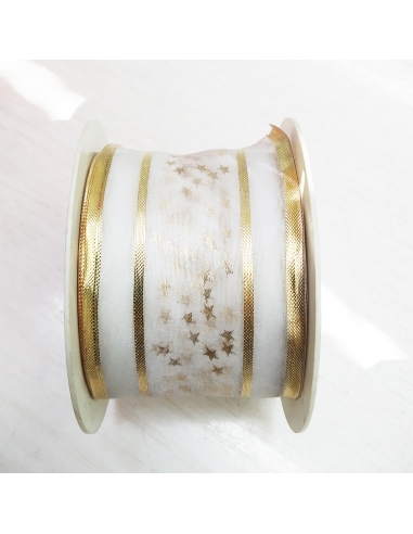 CINTA TELA BLANCO DIBUJO ORO  REF.6619 6CM X...