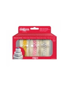 CINTA DIAMANTES PERLAS SURTIDAS ROSA PLATA AMARILLO 1M