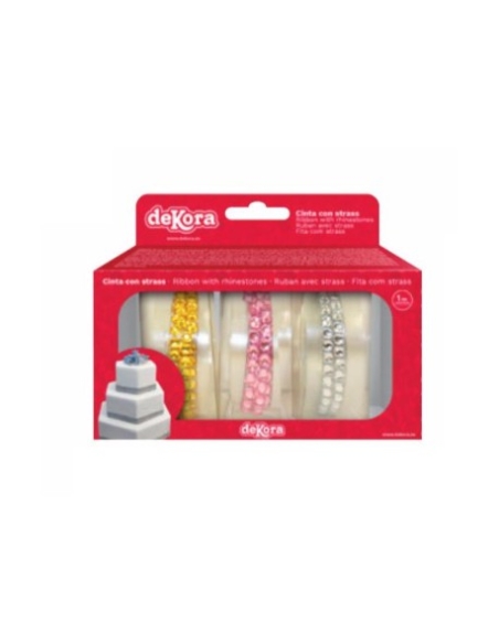 CINTA DIAMANTES PERLAS SURTIDAS ROSA PLATA AMARILLO 1M