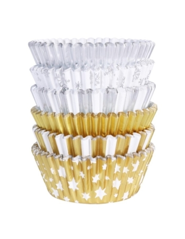 CAPSULAS NAVIDEÑAS METALICAS ORO Y PLATA P/100 PME