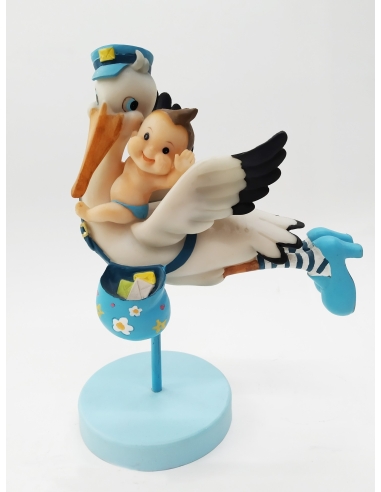 CIGÜEÑA CARTERO AZUL CERAMICA VOLANDO