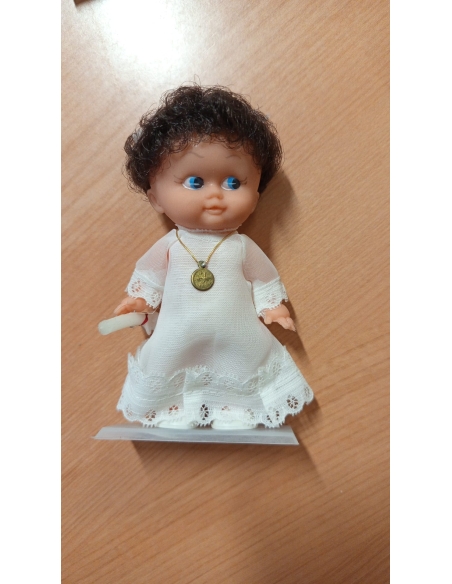 NIÑA COMUNION BLANCO CON PEANA PLASTICO 13CM MEDALLA Y VELA