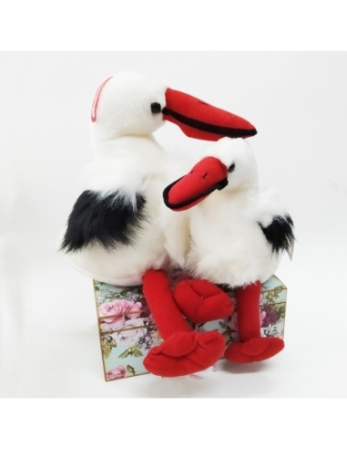 CIGÜEÑA PATAS Y PICO ROJO PELUCHE PEQUEÑA REF 188