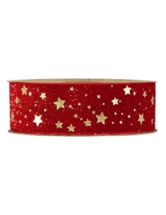 CINTA ROJA NAVIDAD CON ESTRELLAS DORADAS 40x10 M