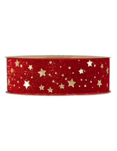 CINTA ROJA NAVIDAD CON ESTRELLAS DORADAS 40x10 M